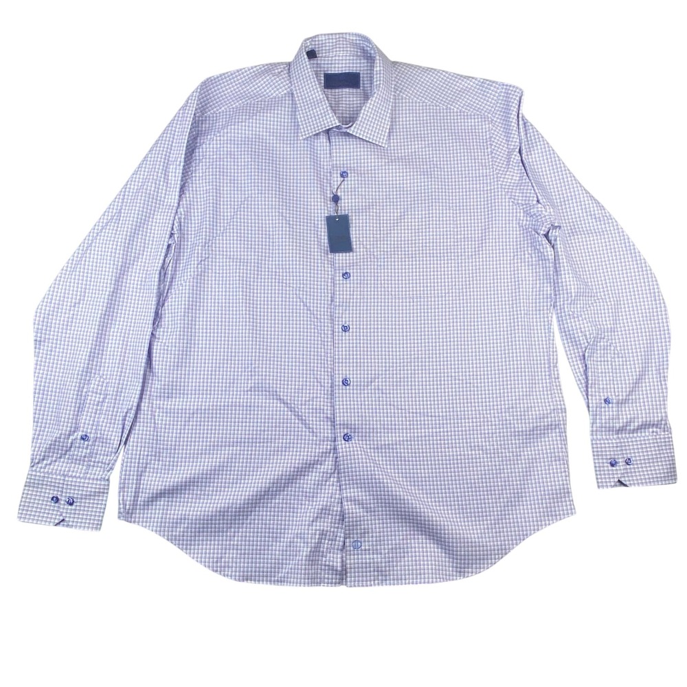 David Donahue Mens XXL Purple White Check Long Sleeve Button‎ Down Shirt
